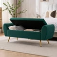 thumbnail image 2 of Velvet Storage Bench for Bedroom, 55" Extra Long Bench for King Size Bed, Modern Upholstered End of Bed Ottoman Bench with Arms and Gold Legs for Entryway Living Room, 2 of 8