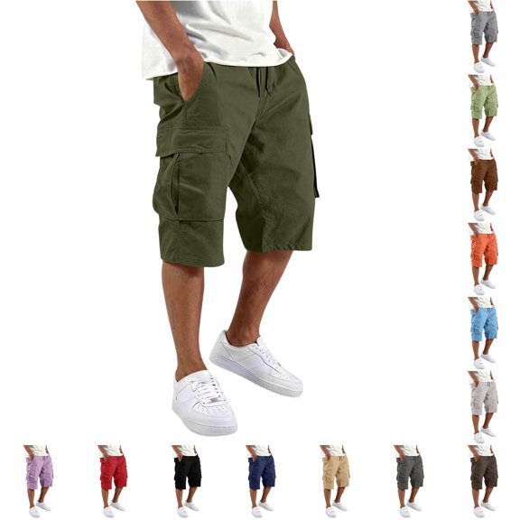 SONXAHE Men's Solid Cargo Bermudas Multi Flap Pocket Relaxed Cut Summer Vacation Shorts