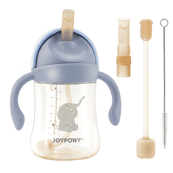 Joypony Sippy Cups with Weighted Straw, Leak-Proof, Easy to Clean, for Toddlers 1-3 Years, 9 oz, Blue