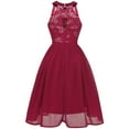 thumbnail image 3 of SWSMCLT Women's Midi Party Dress Ladies Vintage Chiffon Lace High Neck Knee Length Sleeveless Formal Cocktail Prom Evening Gown Ruffle Homecoming Pleated Dress Burgundy XX-Large, 3 of 5