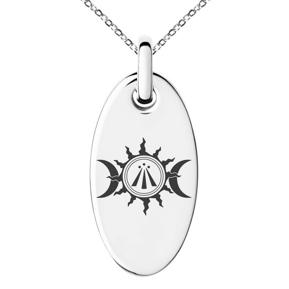 Stainless Steel Celtic Awen Arwen Sun & Moon Engraved Small Oval Charm Pendant Necklace