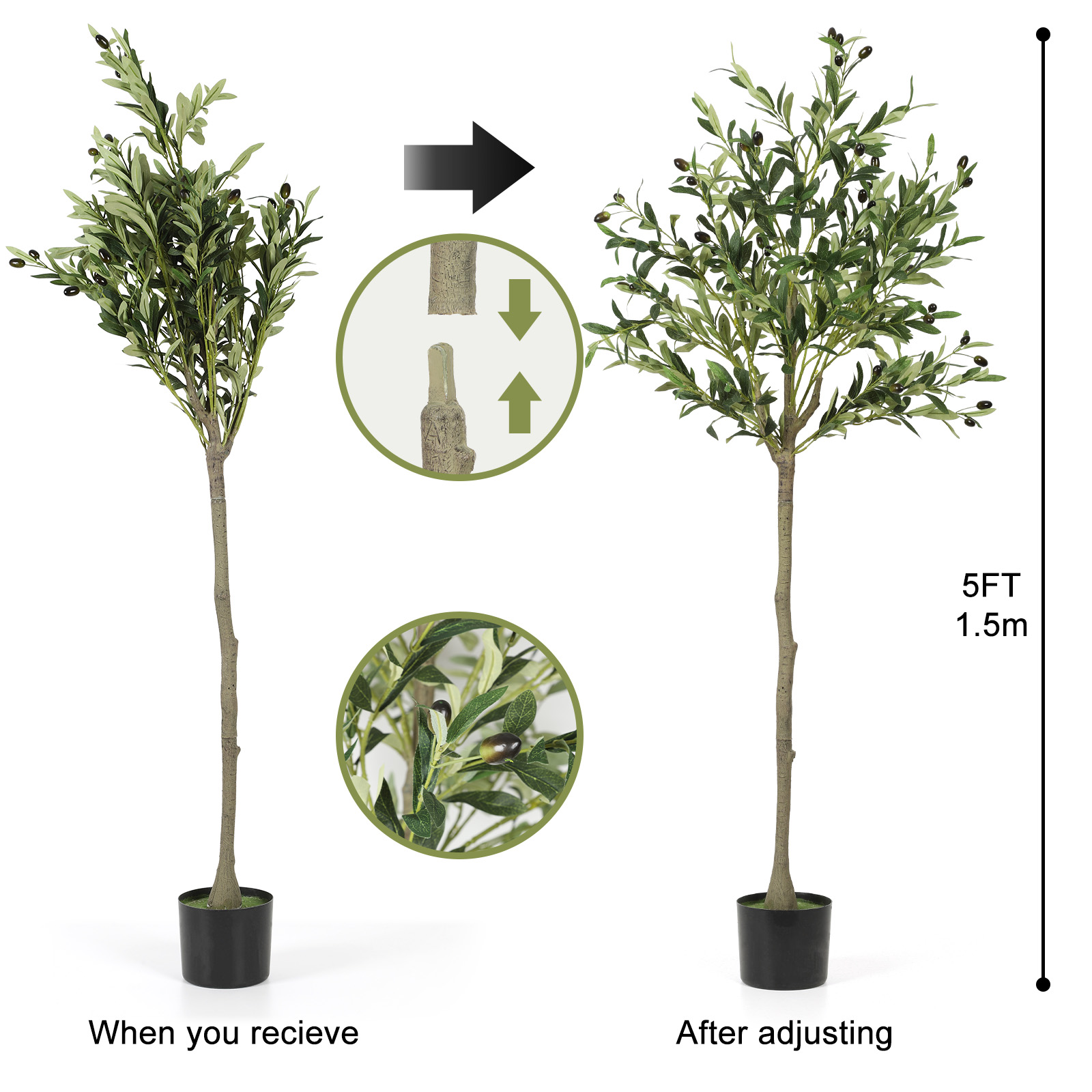 Indoor Faux Artificial Olive Tree, 5ft