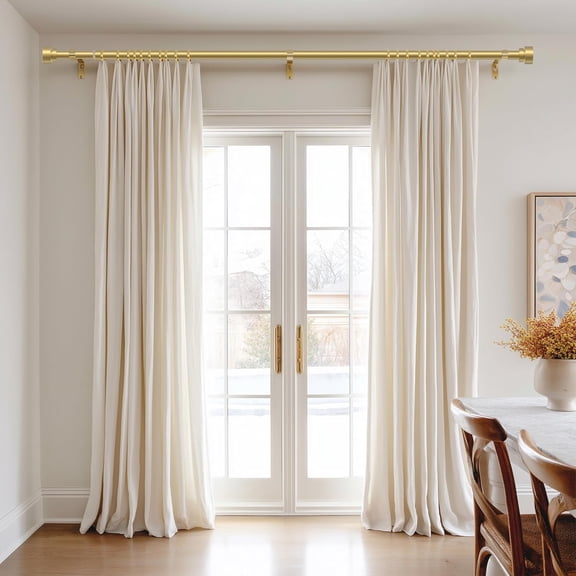 Modern Gold Curtain Rods set of 2 for Windows 66 to 120 Inches Adjustable Length 1" Diameter Heavy Duty Curtain Rod with Farmhouse Decorative Finials for Outdoor Bedroom Kitchen Living Room