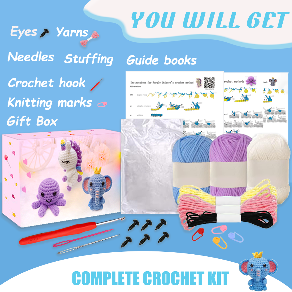 Yarniss Beginner Crochet Kit with 3 Animal Patterns photo 3