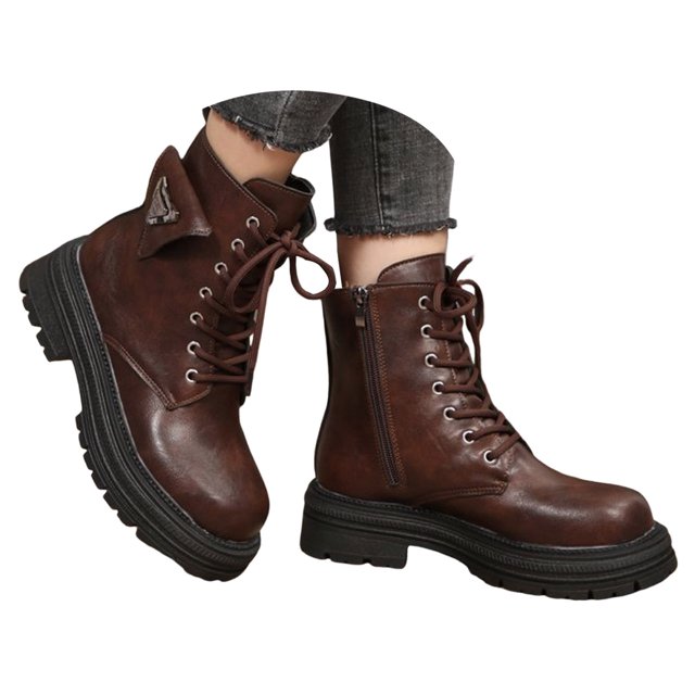 Women's Combat Boots Lace-up Platform Side Zipper Ankle Booties Platform Fall Winter Short Booties Backle