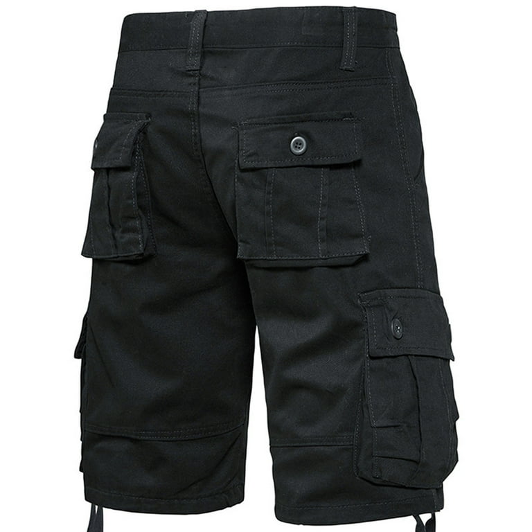 FEDTOSING Men's 3/4 Long Capri Shorts Casual Elastic Waist Cotton Relaxed  Fit Cargo Shorts Black 