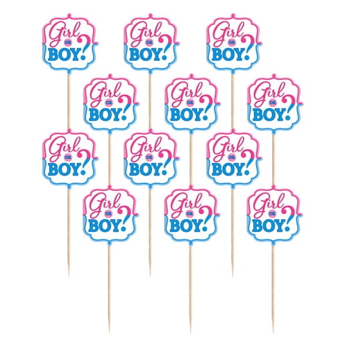 Baby Shower Gender Reveal 'Girl or Boy' Cupcake Toppers / Picks (36ct