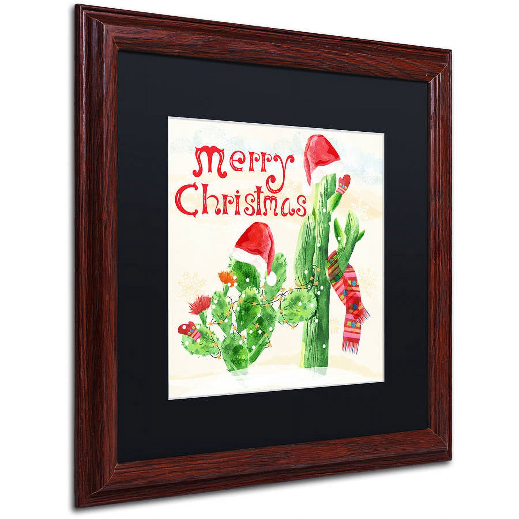 Trademark Fine Art "Xmas Cactus" Canvas Art by Lisa Powell Braun, Black Matte, Wood Frame