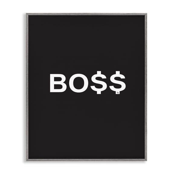 Stupell Industries Contemporary Boss Text Dollar Signs Gray Framed Giclee Art, 16 x 20, by Martina Pavlova