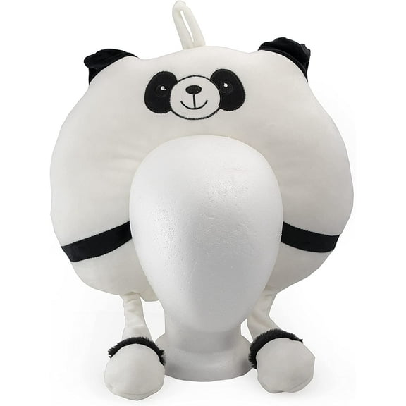 Mango Steam 19" Animal Travel Pillow with Waving Ears - Soft Plush Neck Support for Kids - Panda, Black and White