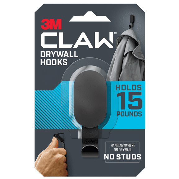 3M CLAW Drywall Hooks, 15lb, Black, 1 CLAW, 1 Cover