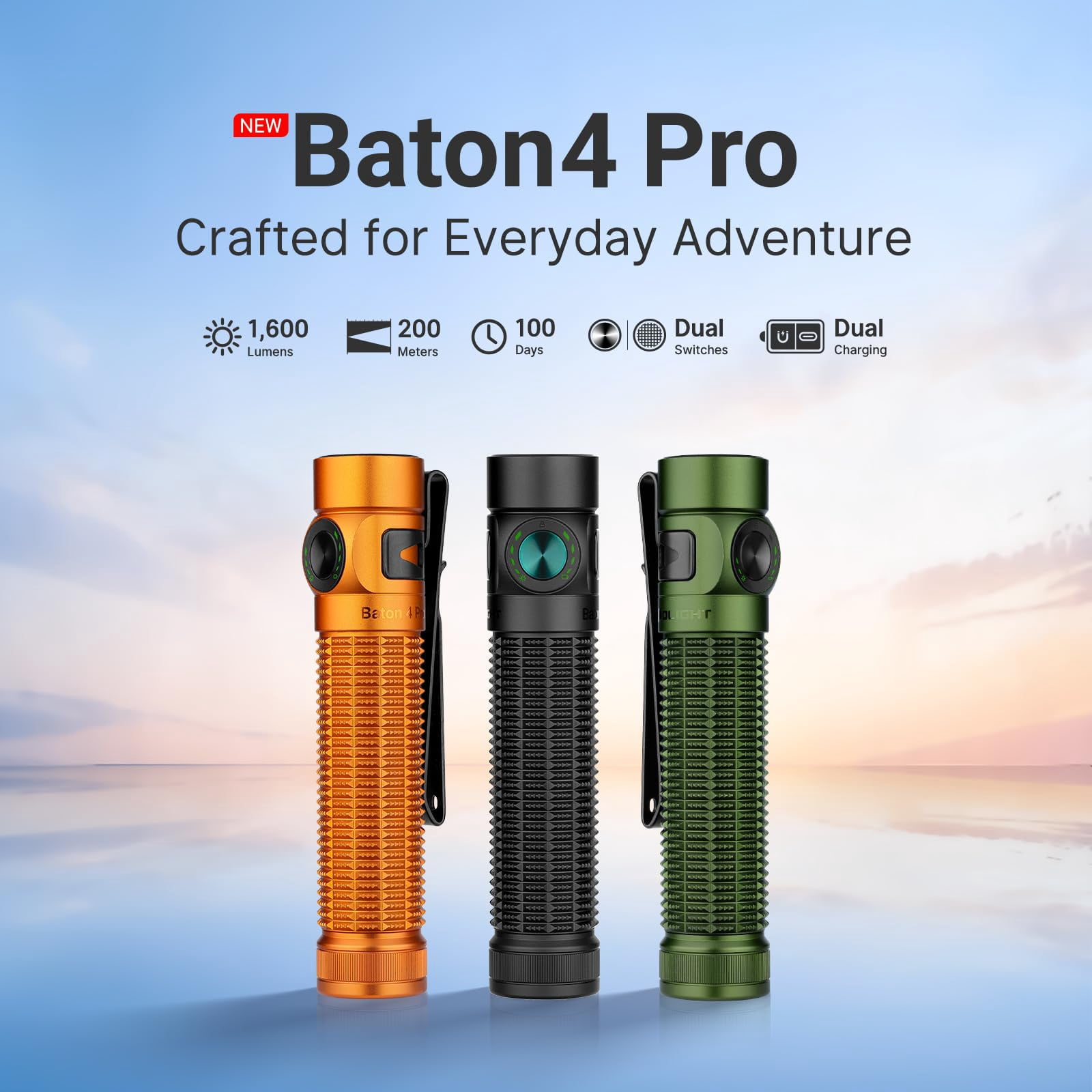 Baton4 Pro EDC Flashlight Rechargeable, 1600 Lumens Small Pocket LED Light with Tactical Switch and Magnetic & USB C Dual Charging, IPX8 for Home Use, Camping, Outdoor and Emergency (Black)