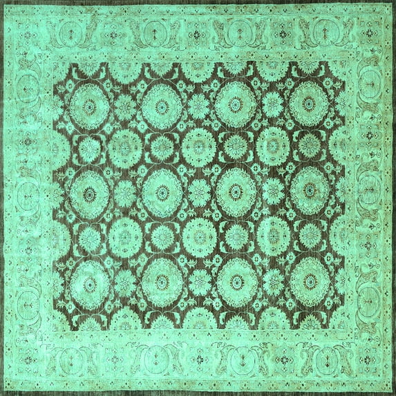 Ahgly Company Indoor Square Persian Turquoise Blue Traditional Area Rugs, 4' Square