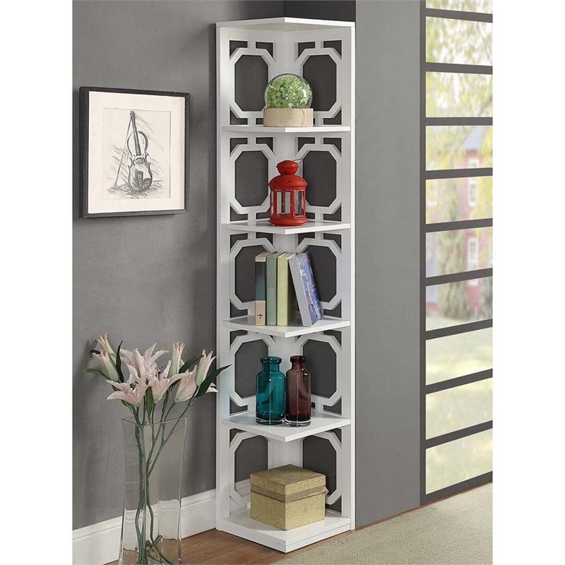 Convenience Concepts Omega 5 Shelf Corner Bookcase In White