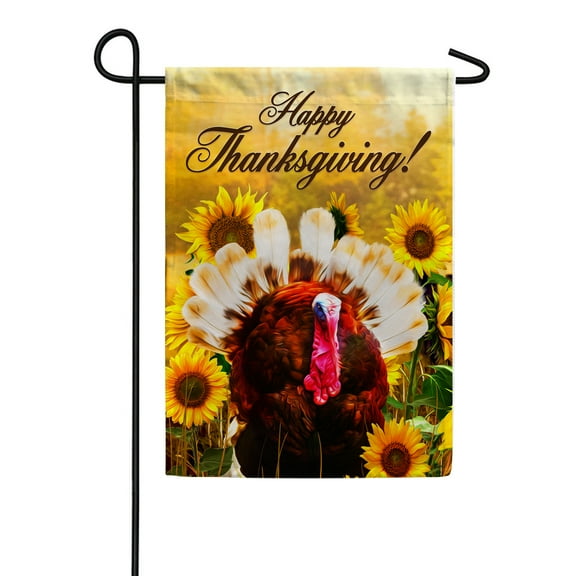 America Forever Happy Thanksgiving Summer Garden Flag 12.5 x 18 inches Turkey Sunflower Fall Harvest Autumn Yellow Floral Country Double Sided Seasonal Yard Outdoor Decorative Rustic Garden Flag