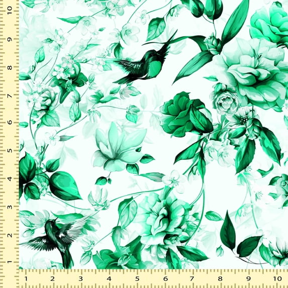 eloria Bird Cotton Fabric Squares Sewing Supplies Printed Fabric for 1 Yard, Green
