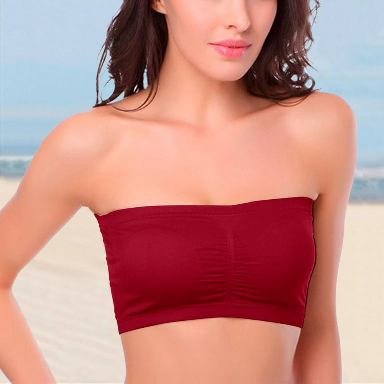 Bras For Women No Underwire Strapless Size Plus Removable Padded Top  Stretchy Strapless Double Bandeau Soft Lette Underwear Wire Red Full Figure  XXL