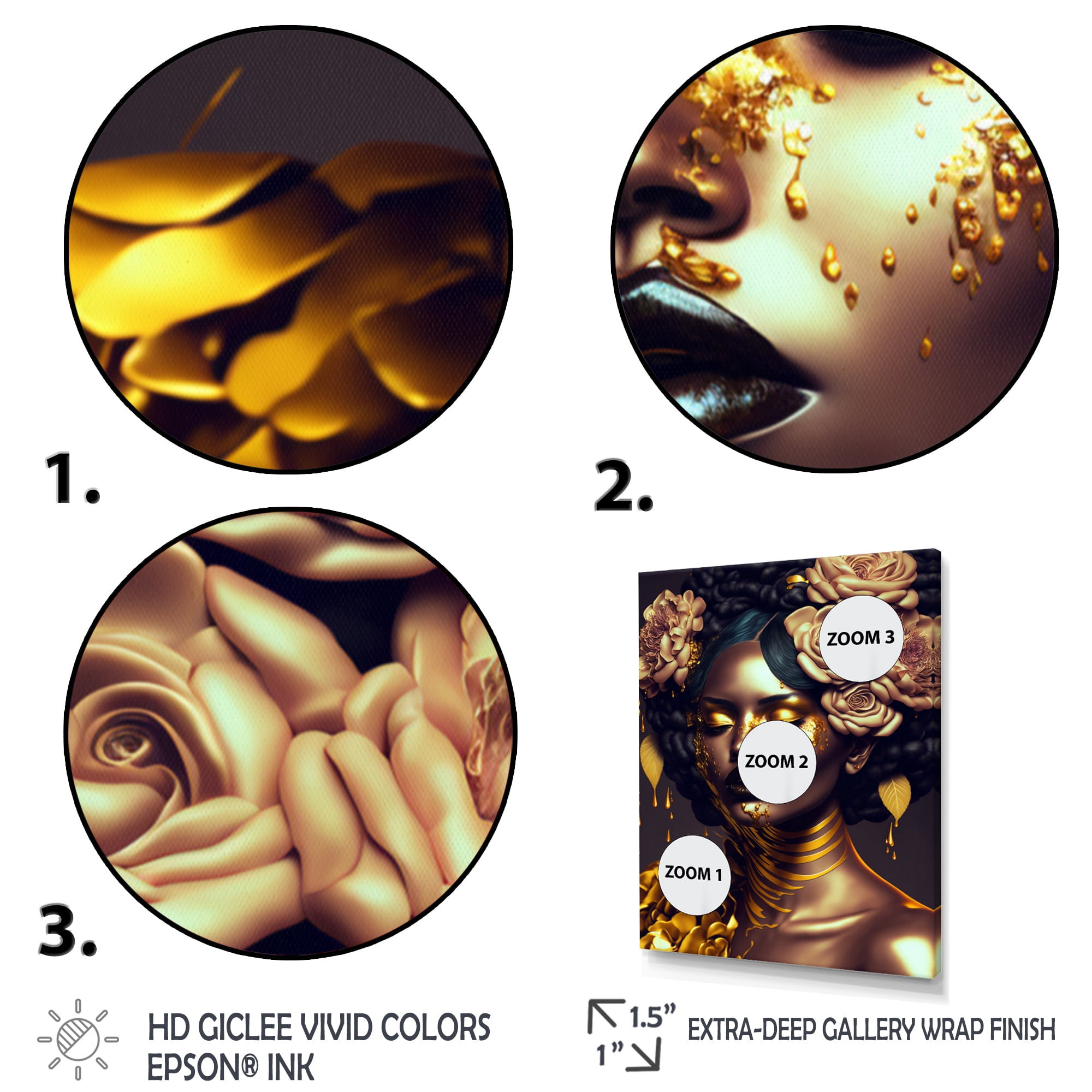 Designart Gold And Black Floral Woman IV Canvas Wall Art