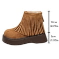 thumbnail image 4 of Fringe Boots for Women Suede Platform Round Toe Furry Lined Back Zipper Casual Warm Winter Ankle Booties, 4 of 7