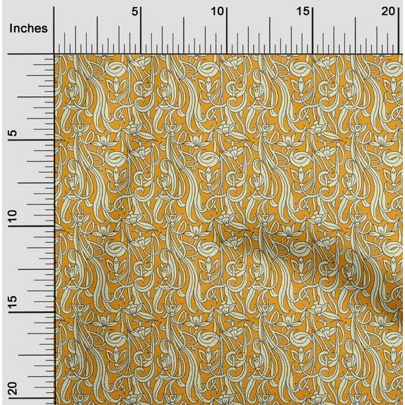 oneOone Organic Cotton Poplin Twill Fabric Leaves & Floral Block Decor Fabric Printed BTY 42 Inch Wide