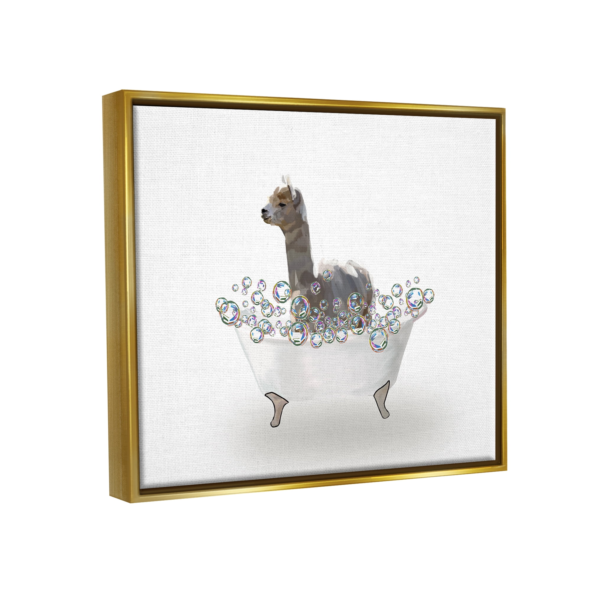 Stupell Industries Alpaca in Bubble Bath Animals & Insects Painting Gold Floater Framed Art Print Wall Art, 31 x 25