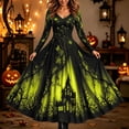 thumbnail image 2 of 2026 Women Halloween Witch Printed Maxi Dress V Neck Long Sleeve Gothic Flowy Long Dress for Halloween Themed Party, 2 of 6
