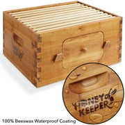 Deep Brood Box with Window, 100% Beeswax Coated Beehive Kit with 10 Wooden Frames and Waxed Foundations for Langstroth Beekeeping