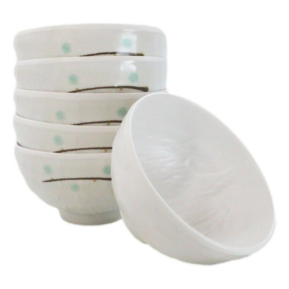Set of 6 Contemporary Yukino Hana Snow Melamine Round Rice Miso Soup Bowls 10oz