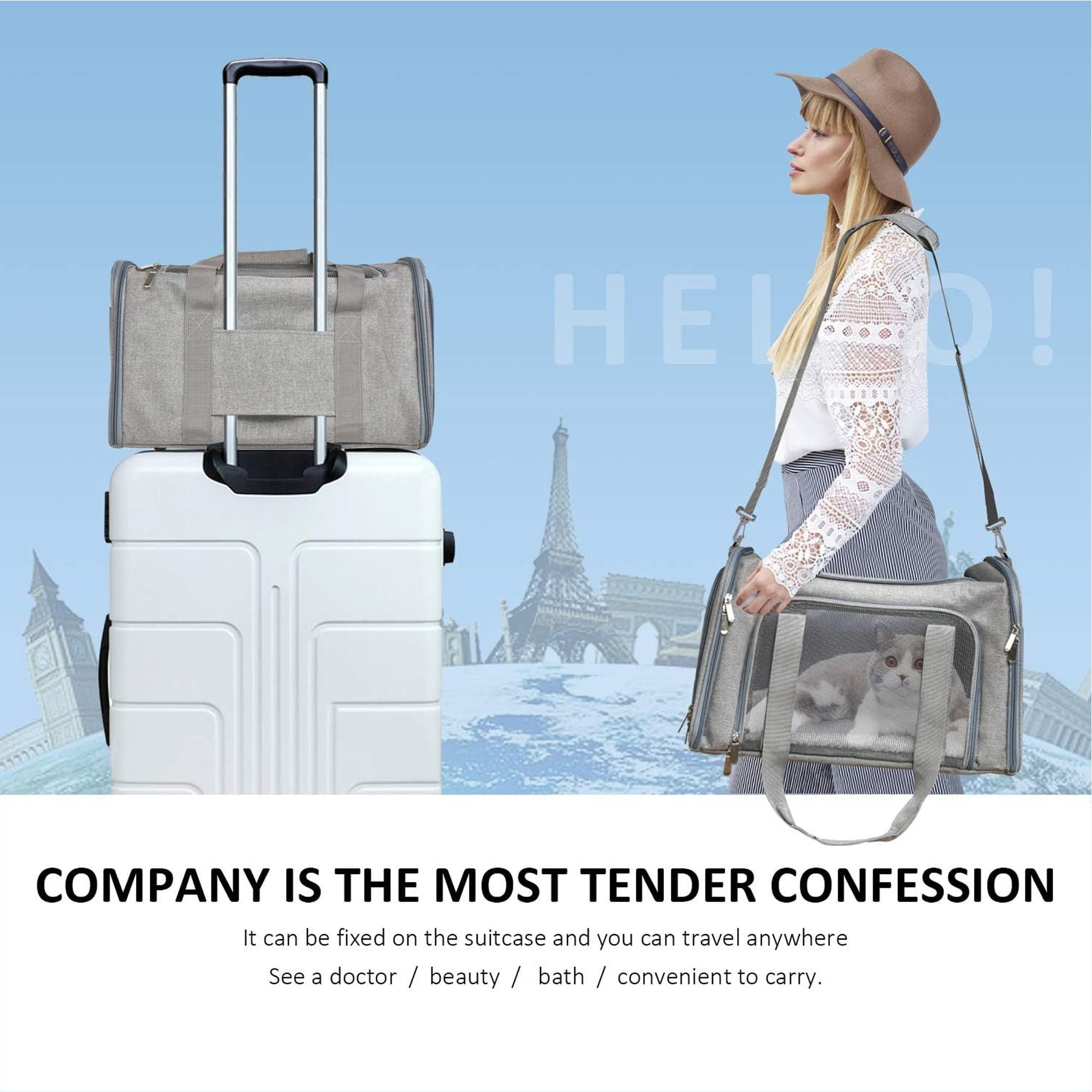 Cat Carriers Dog Carrier Pet Carrier for Small / Medium Cats Dogs Puppies (up to 15lbs), TSA Airline Approved Small Dog Carrier Soft Sided, Collapsible Waterproof Travel Puppy Carrier - Grey,1 PC
