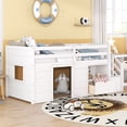 thumbnail image 3 of Triple Tree Twin Size Solid Wood Low Loft Bed with Stairs, Storage Drawer and Shelves, White, 3 of 6