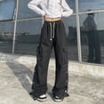 thumbnail image 3 of Jeans for Women Cargo Pants High Waist Wide Leg Drawstring Baggy Straight Casual Loose Y2k Trousers Classic Streetwear, 3 of 5
