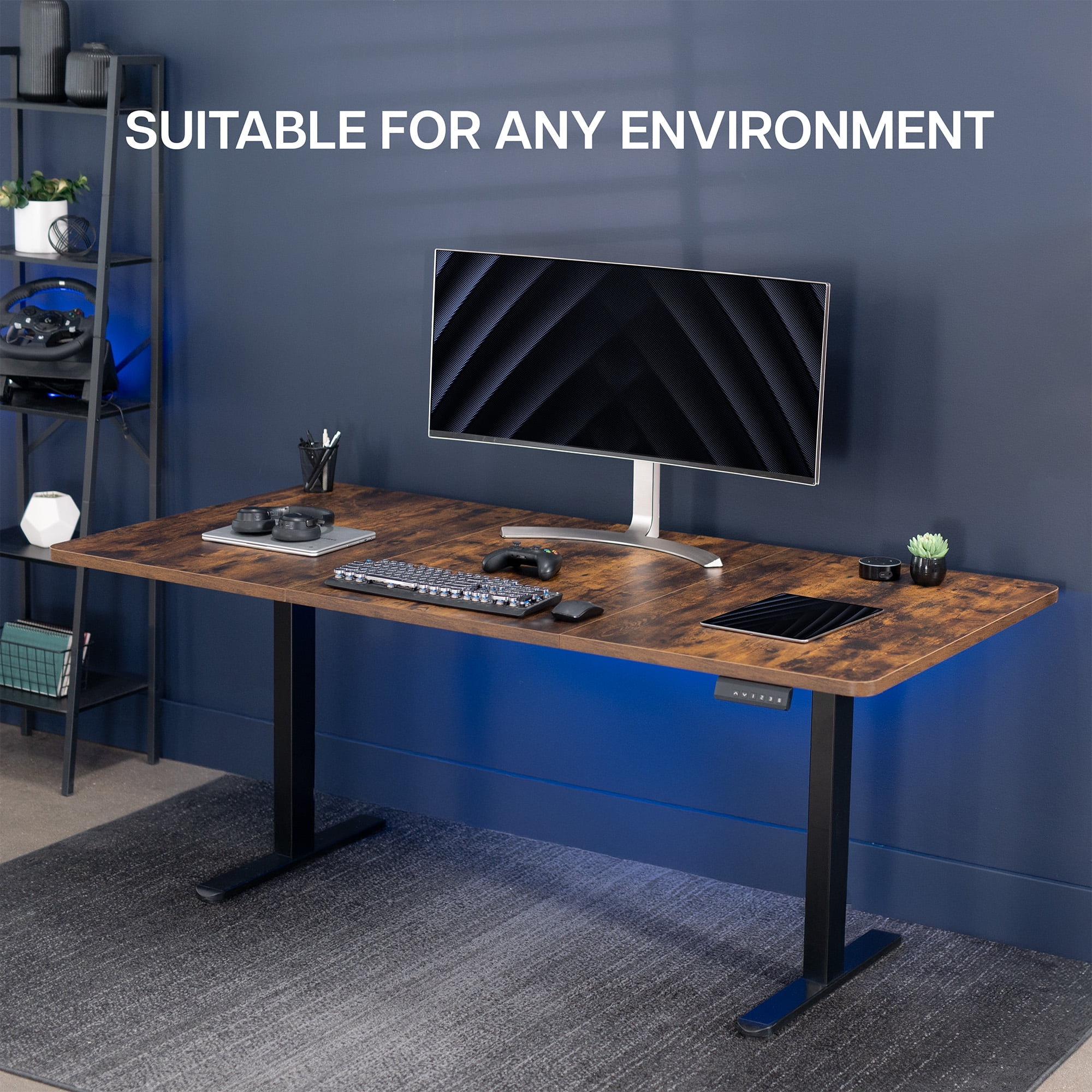 VIVO Electric Dual Motor 71” x 36” Standing Desk, Vintage Brown Top, Black Frame
