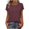thumbnail image 3 of TaTaai 2026 Spring Summer Solid Color Short Sleeve Top for Women Round Neck Button Front Casual Blouse Basic Tee Comfy Daily Vacation Outfits Gift, 3 of 9