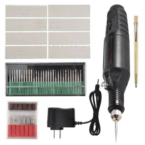 Electric Engraver Pen,Engraving Tool Kit for Metal Glass Stones Ceramic Plastic Wood Jewelry with Polishing Head,Scriber Etcher & Stencils Us Plug