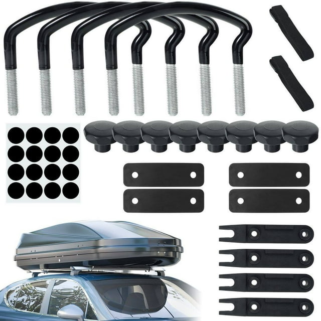 4PCS Roof Box U-Bolt Clamps, Universal Metal Rooftop Cargo Carrier Rack Bolts, 85mm Internal Width Car Van Mounting Fitting Kit, U-Bracket Clips with 8 Lock Nuts