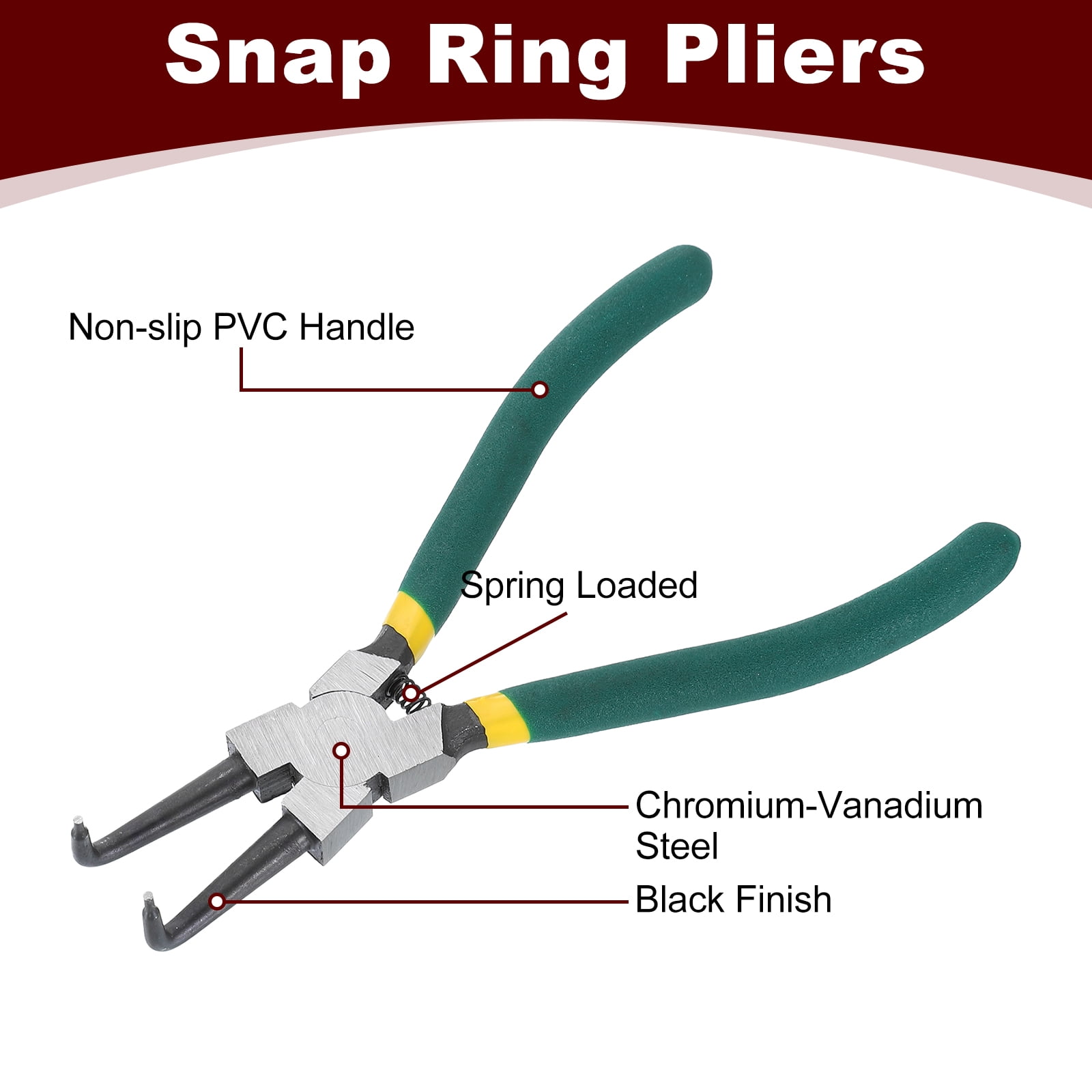 4pcs Snap Ring Plier Set 7" Internal & External Circlip Pliers with 0.08" Straight/Bent Jaw Tip with Case for Ring Remove Retaining Pliers, Green