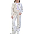 thumbnail image 2 of Agkizg Girls 2 Piece Summer Outfit Set Solid Color Long Sleeve Denim Jacket and Wide Leg Jeans Trendy Casual Wear for Big Kids, 2 of 5