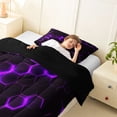 thumbnail image 4 of meiyoeat Neon Honeycomb Pattern Twin Comforter Sets for Boys Girls, Geometric Hexagon Bedding Set, Purple, Black Reversible 2 Pieces, 1 Comforter and 1 Pillowcase, 4 of 6