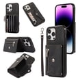 thumbnail image 1 of For Iphone 14 Pro Zipper Rfid Card Slot Phone Case With Short Lanyard(Black), iPhone 13, 1 of 7
