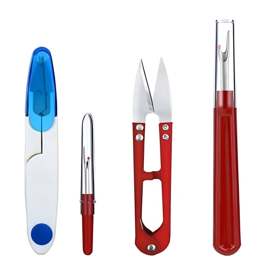 ACDANC Pack of 4 Metal Seam Ripper Scissors with Plastic Handle Cap Covers Stitch Rippers Crafting Supplies Sewing Accessories Unpicker