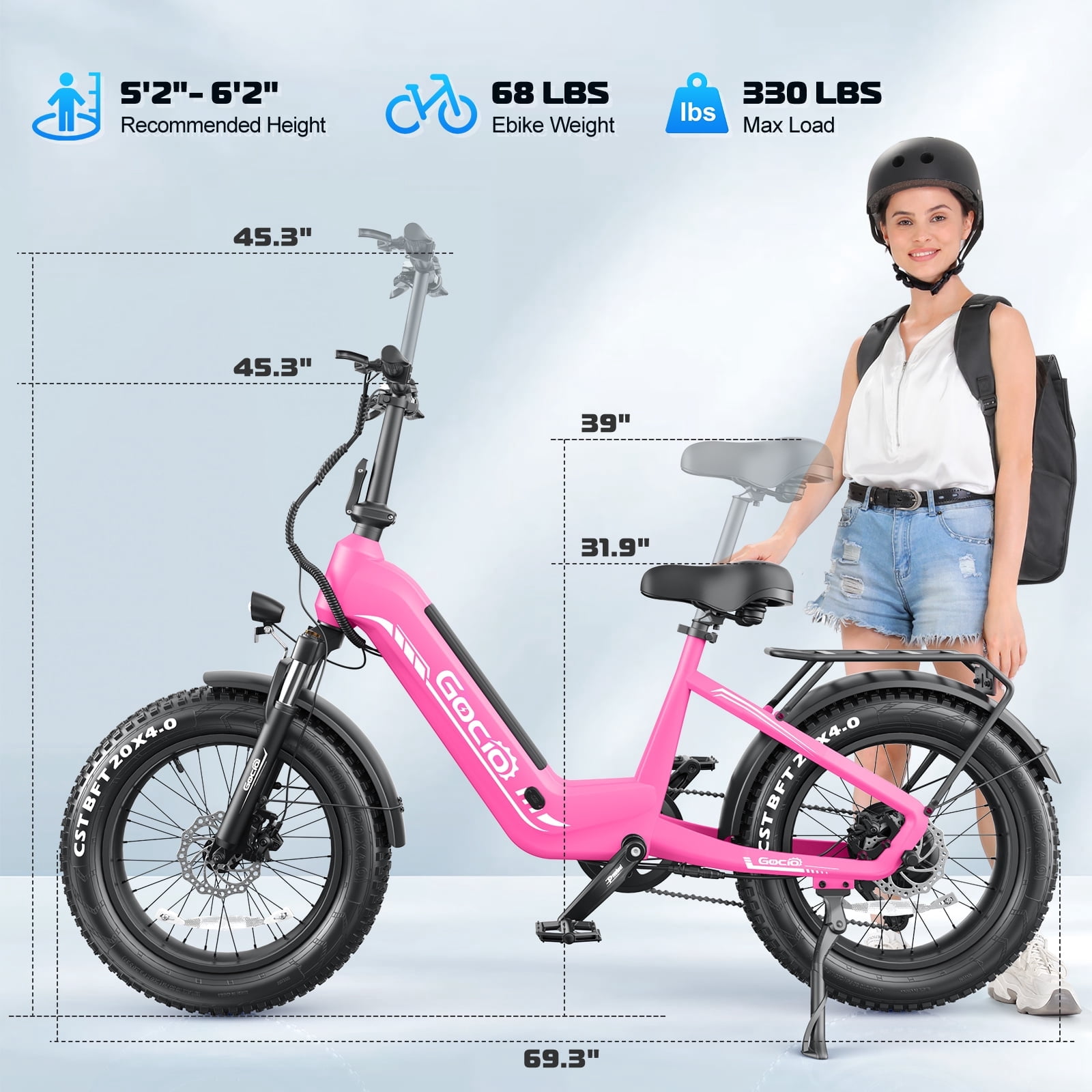 Gocio Electric Bike for Adults, 19.8MPH 500W Mountain Bike, 48V 13AH Removable Lithium-Ion Battery Ebikes, 20"x4.0" Fat Tire Electric Bicycles, 3A Fast Charge UL2849 Certified