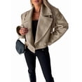 thumbnail image 1 of Womens Crop Pea Coat Wool Blend Office Work Lapel Collar Short Winter Jacket Trench Coat Light Coffee Color L, 1 of 9