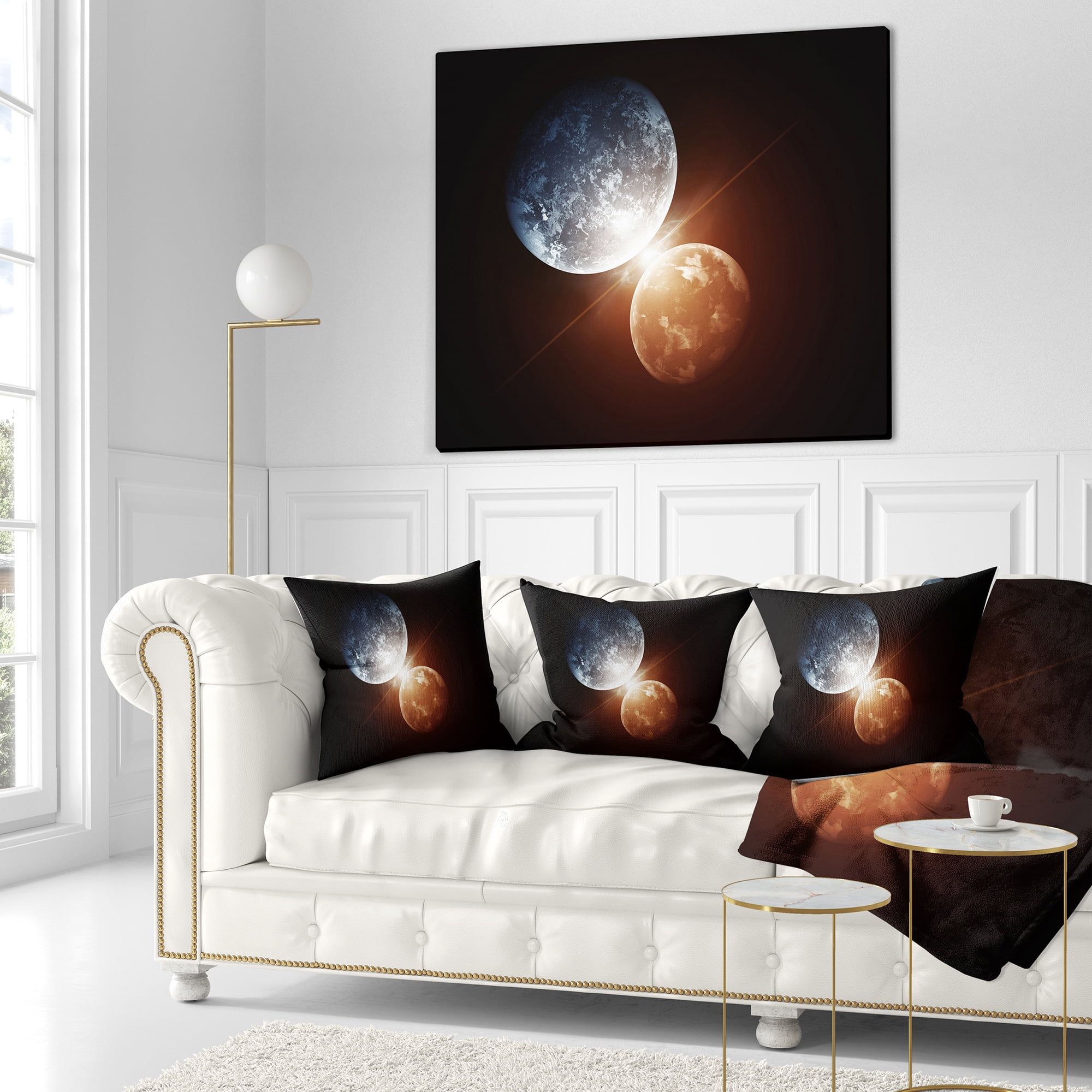 Designart Kiss Between Two Planets - Spacescape Throw Pillow - 16x16