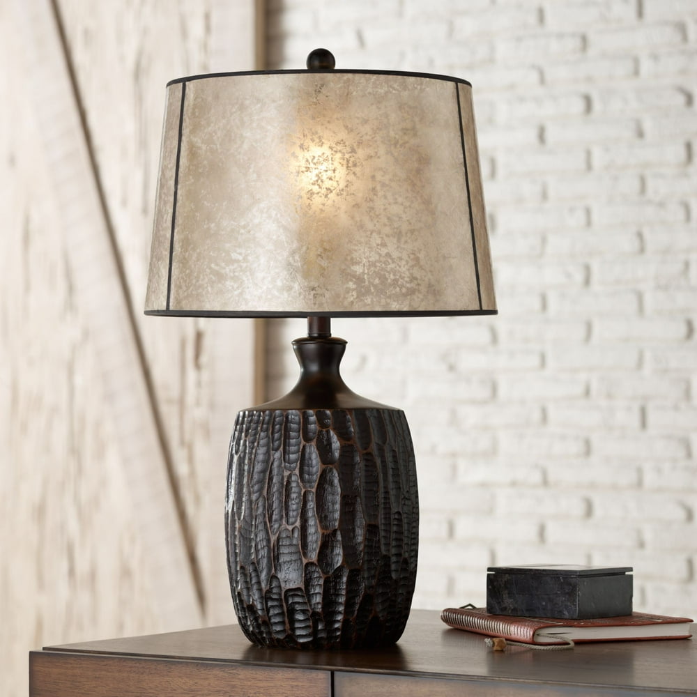 Franklin Iron Works Rustic Table Lamp Brown Mica Drum Shade for Living