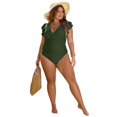 thumbnail image 4 of ZHAOCHENG Traje de baño de talla grande para mujer, traje de baño de una pieza con control de abdomen, cobertura total, traje de baño retro con volantes, 4 of 5