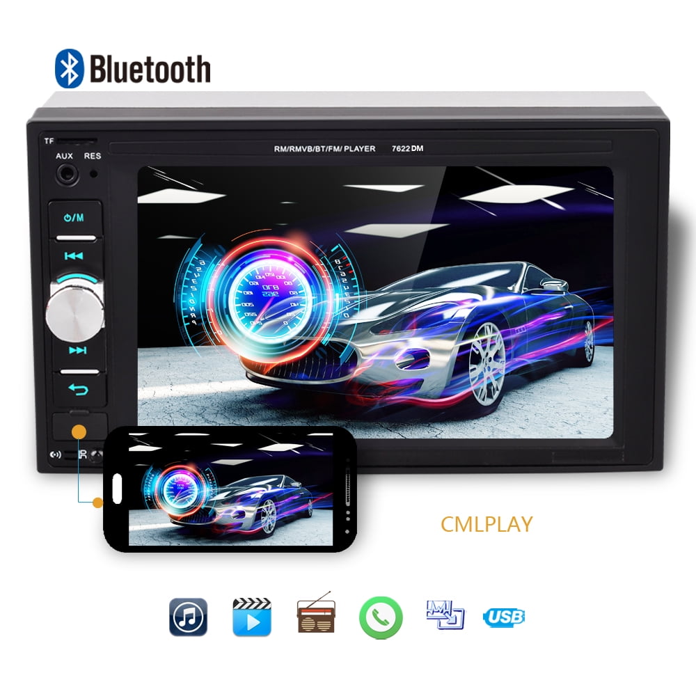 Steering Wheel Control Camecho Bluetooth Car Stereo 2 Din 7 Touch Screen MP5 Player FM Radio IOS/Android Phone Mirror Link with AUX/Dual USB/SD Port Support Rear Camera/DVR Input 