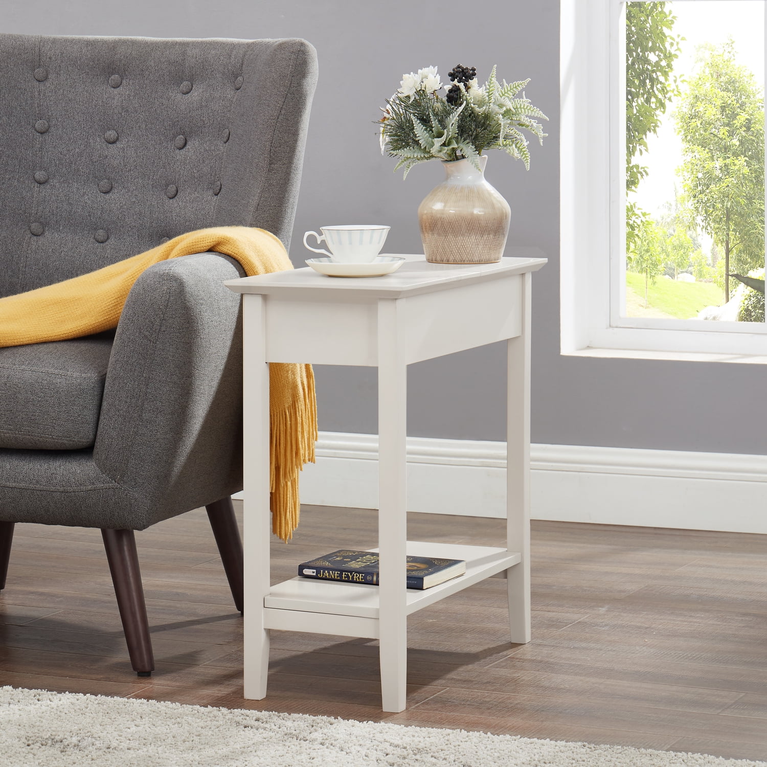 Flip Top Chairside Table with Storage, Narrow Side Tables for Small