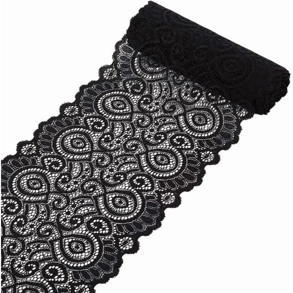 6 Yards Stretch Black Polyester Lace Trim Fabric 7.48Inch Wide Elastic Lace Ribbon for Wedding Decorations Sewing DIY Making and DIY Crafts