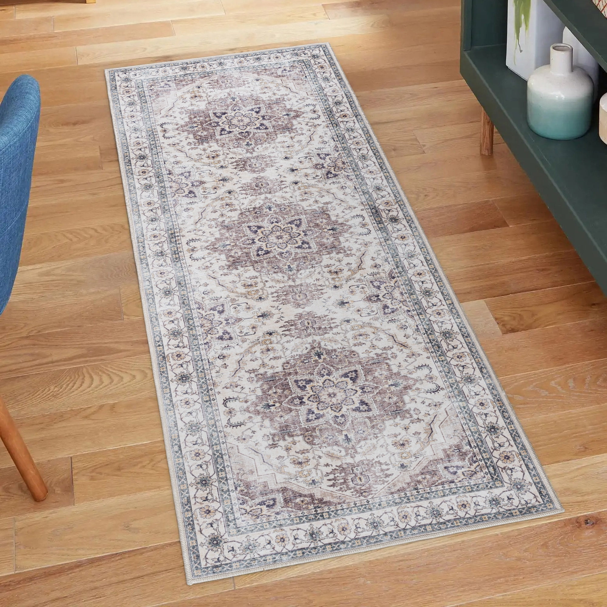 Crystal Print Soha Traditional Moroccan Gray Washable Indoor Area Rug, 2x6
