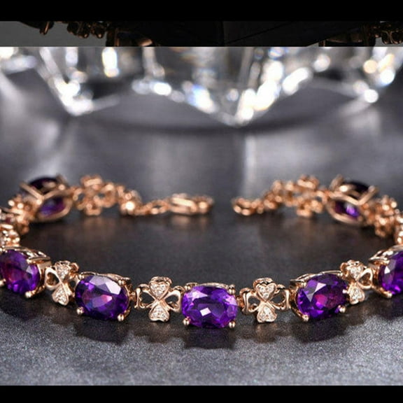 Bluebelljewels 14K Rose Gold Finish Oval Cut Amethyst Women's Tennis Bracelet For Gift